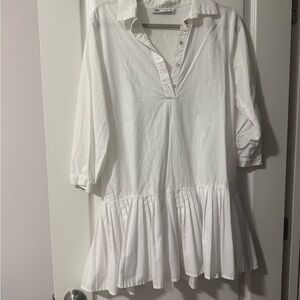 Zara White Collared Dress with Pleated Skirt